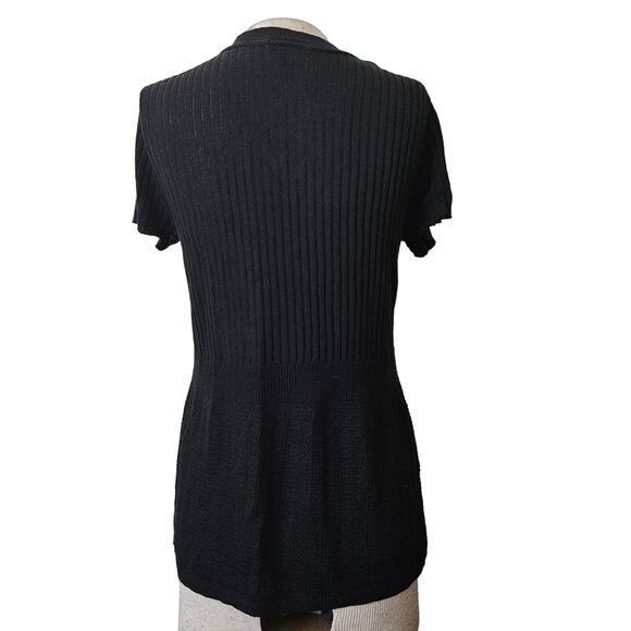Black Short Sleeve Button Sweater Size Large - Picture 2 of 5